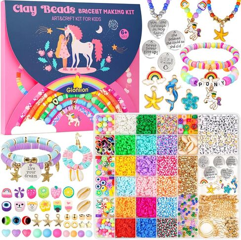 Gionlion 8000 Pcs Clay Beads Bracelet Making Kit, Flat Preppy Clay Beads Letter Beads Spacer Beads and Charms Kit for Friendship Bracelet Kit, Jewelry Making Supplies Crafts Gift for Teen Girls Adults in Kuwait