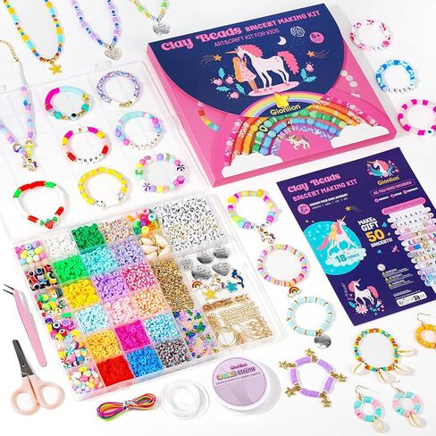 Gionlion 8000 Pcs Clay Beads Bracelet Making Kit, Flat Preppy Clay Beads Letter Beads Spacer Beads and Charms Kit for Friendship Bracelet Kit, Jewelry Making Supplies Crafts Gift for Teen Girls Adults in Kuwait