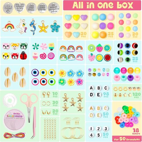 Gionlion 8000 Pcs Clay Beads Bracelet Making Kit, Flat Preppy Clay Beads Letter Beads Spacer Beads and Charms Kit for Friendship Bracelet Kit, Jewelry Making Supplies Crafts Gift for Teen Girls Adults in Kuwait
