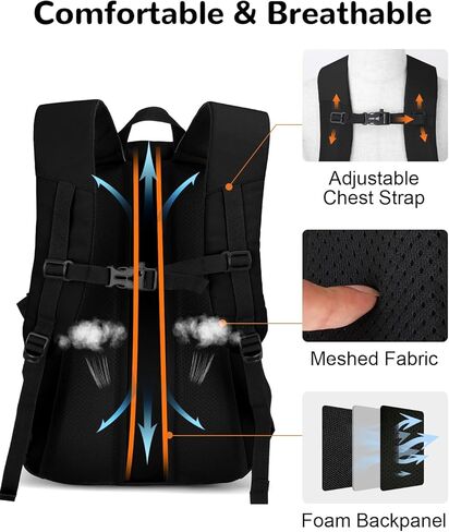 حقيبة ظهر صغيرة مقاومة للماء للمشي لمسافات طويلة سعة 20 لترًا مع حزام صدر للرجال، حقيبة نهارية خفيفة الوزن للاستخدام في الهواء الطلق، باللون الأسود in Kuwait