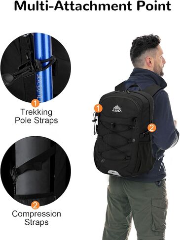 حقيبة ظهر صغيرة مقاومة للماء للمشي لمسافات طويلة سعة 20 لترًا مع حزام صدر للرجال، حقيبة نهارية خفيفة الوزن للاستخدام في الهواء الطلق، باللون الأسود in Kuwait