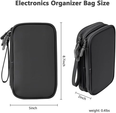 Cable Organizer Bag for Travelers – Dual-Layer Design, Waterproof & Shockproof, Ideal for Work or Trips（Black） in Saudi Arabia