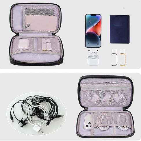 Cable Organizer Bag for Travelers – Dual-Layer Design, Waterproof & Shockproof, Ideal for Work or Trips（Black） in Saudi Arabia