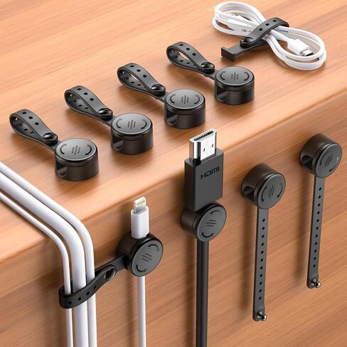 8 Pack Cord Organizer Clips with Silicone Cable Ties [2 in 1], Magnetic Cable Organizer [Smooth Adjustable & 1s Lock], Strong Adhesive Cord Holder Wire Organizer Keeper for Nightstand Desk in Saudi Arabia