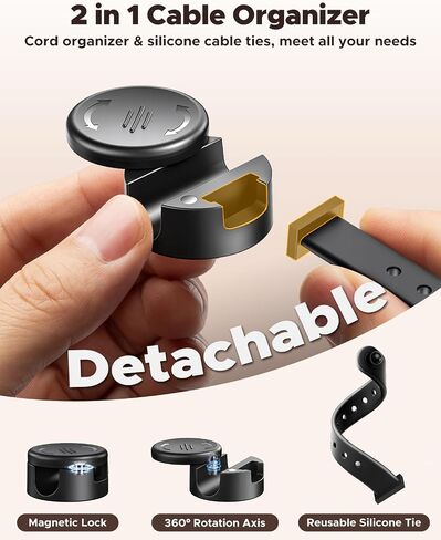 8 Pack Cord Organizer Clips with Silicone Cable Ties [2 in 1], Magnetic Cable Organizer [Smooth Adjustable & 1s Lock], Strong Adhesive Cord Holder Wire Organizer Keeper for Nightstand Desk in Saudi Arabia
