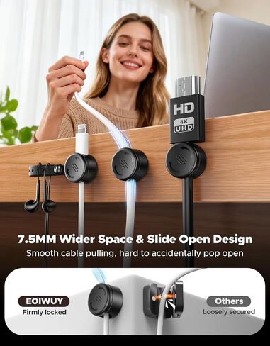 8 Pack Cord Organizer Clips with Silicone Cable Ties [2 in 1], Magnetic Cable Organizer [Smooth Adjustable & 1s Lock], Strong Adhesive Cord Holder Wire Organizer Keeper for Nightstand Desk in Saudi Arabia