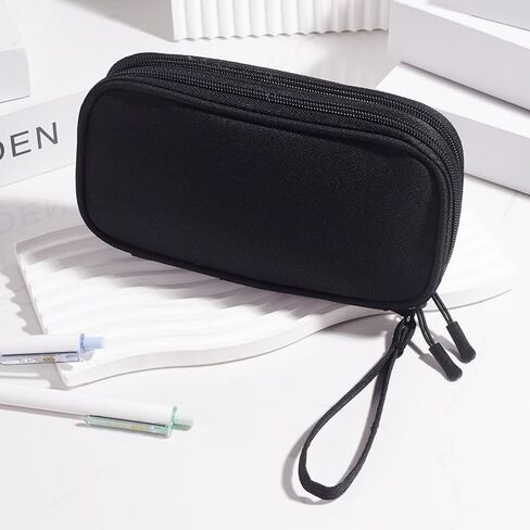 Cable Organizer Bag, Electronics Carrying Travel Case, Double Layers Storage Bag, Mesh Pocket for Cables, Cords and Chargers, Earphone, Phone-Black in Saudi Arabia