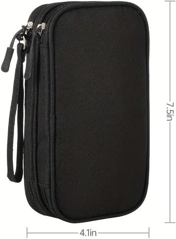 Cable Organizer Bag, Electronics Carrying Travel Case, Double Layers Storage Bag, Mesh Pocket for Cables, Cords and Chargers, Earphone, Phone-Black in Saudi Arabia