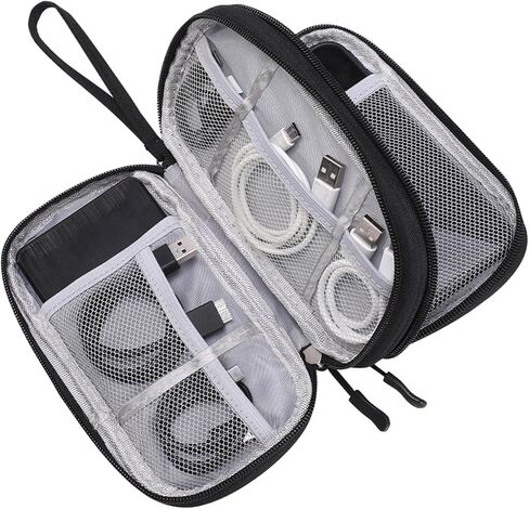Double Layer Electronic Cable Organizer, Portable Waterproof Travel Storage Bag for Accessories, Cords, Chargers, Phones, Earphones - Black in Saudi Arabia