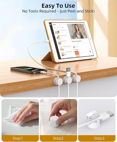 6PC Cord Organizer Holder, 360° Rotatable Spring Cable Clips, Strong Adhesive Cable Management Desk Accessories, Adjustable Wire Organizer Hide Cords Neatly for Nightstand, Home, Kitchen, Office, Rv in Saudi Arabia