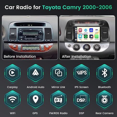2+32G Android 11 ستيريو سيارة لراديو تويوتا كامري 2000-2006 مع Carplay لاسلكي Android Auto، شاشة لمس سعوية 9 بوصة، مستقبل صوت السيارة يدعم HiFi WiFi GPS Navigation SWC، كاميرا احتياطية + ميكروفون in Saudi Arabia
