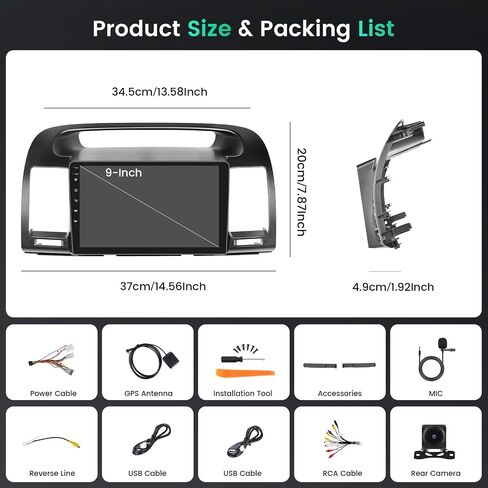 2+32G Android 11 ستيريو سيارة لراديو تويوتا كامري 2000-2006 مع Carplay لاسلكي Android Auto، شاشة لمس سعوية 9 بوصة، مستقبل صوت السيارة يدعم HiFi WiFi GPS Navigation SWC، كاميرا احتياطية + ميكروفون in Saudi Arabia