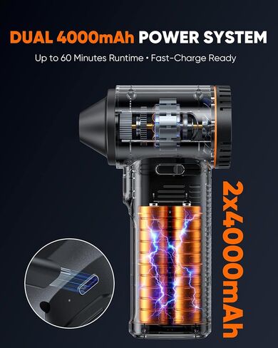 Electric Compressed Air Duster, 130000RPM Adjustable Infinitely Speed Handheld Mini Blower Cordless, 8000mAh Portable Power Fan Home Cleaner for Car Keyboard Computer PC Outdoor (Black II, Pro) in Saudi Arabia