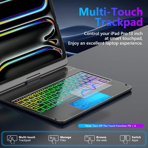 FUWANG Touch Keyboard Case for iPad Pro 13 inch (M5/M4) 2025/2024, 360° Swivel for iPad Pro 13 inch Case with Keyboard, 7 Colors Backlit with Multi-Touch Trackpad Keyboard Case for ipad pro 13 Inch in Saudi Arabia