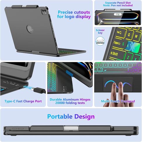 FUWANG Touch Keyboard Case for iPad Pro 13 inch (M5/M4) 2025/2024, 360° Swivel for iPad Pro 13 inch Case with Keyboard, 7 Colors Backlit with Multi-Touch Trackpad Keyboard Case for ipad pro 13 Inch in Saudi Arabia