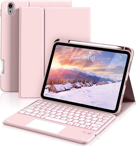 for iPad (A16) 11th 10th Generation Case with Keyboard, 7-Colors Backlit, Folio Cover with Pencil Holder, Multi-Touch Trackpad, Detachable Keyboard for iPad 11/10.9-inch 2025/2022 (Pink) in Saudi Arabia