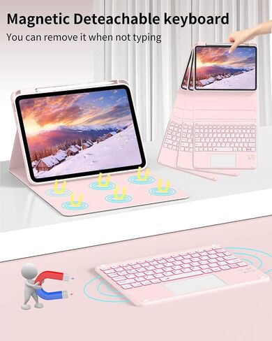 for iPad (A16) 11th 10th Generation Case with Keyboard, 7-Colors Backlit, Folio Cover with Pencil Holder, Multi-Touch Trackpad, Detachable Keyboard for iPad 11/10.9-inch 2025/2022 (Pink) in Saudi Arabia