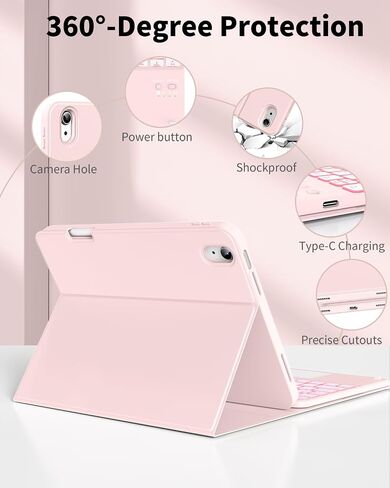 for iPad (A16) 11th 10th Generation Case with Keyboard, 7-Colors Backlit, Folio Cover with Pencil Holder, Multi-Touch Trackpad, Detachable Keyboard for iPad 11/10.9-inch 2025/2022 (Pink) in Saudi Arabia
