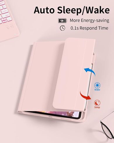 for iPad (A16) 11th 10th Generation Case with Keyboard, 7-Colors Backlit, Folio Cover with Pencil Holder, Multi-Touch Trackpad, Detachable Keyboard for iPad 11/10.9-inch 2025/2022 (Pink) in Saudi Arabia