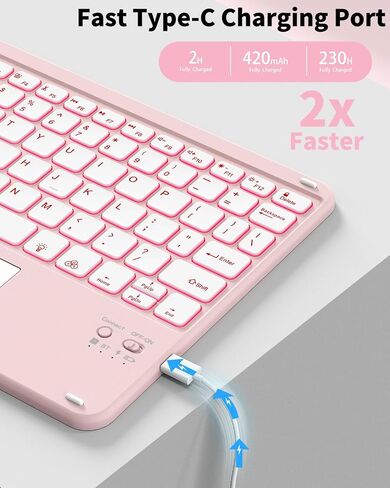 for iPad (A16) 11th 10th Generation Case with Keyboard, 7-Colors Backlit, Folio Cover with Pencil Holder, Multi-Touch Trackpad, Detachable Keyboard for iPad 11/10.9-inch 2025/2022 (Pink) in Saudi Arabia