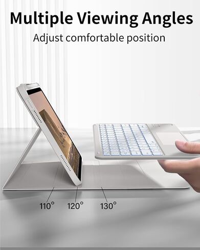 حافظة لجهاز iPad (A16) الجيل الحادي عشر مع لوحة مفاتيح، وإضاءة خلفية بـ 7 ألوان، وغطاء فوليو مع حامل قلم رصاص، ولوحة تتبع متعددة اللمس، ولوحة مفاتيح قابلة للفصل لجهاز iPad 11/10.9 بوصة 2025/2022 (أبيض كريمي) in Kuwait