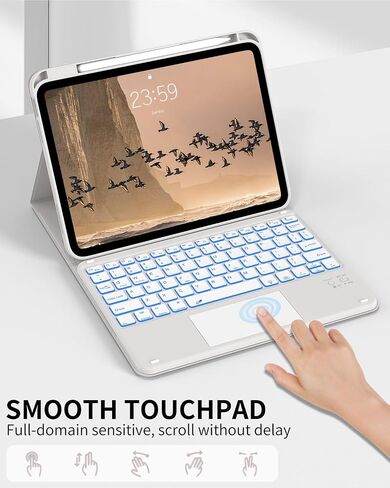 حافظة لجهاز iPad (A16) الجيل الحادي عشر مع لوحة مفاتيح، وإضاءة خلفية بـ 7 ألوان، وغطاء فوليو مع حامل قلم رصاص، ولوحة تتبع متعددة اللمس، ولوحة مفاتيح قابلة للفصل لجهاز iPad 11/10.9 بوصة 2025/2022 (أبيض كريمي) in Kuwait