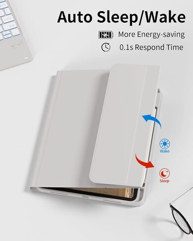 حافظة لجهاز iPad (A16) الجيل الحادي عشر مع لوحة مفاتيح، وإضاءة خلفية بـ 7 ألوان، وغطاء فوليو مع حامل قلم رصاص، ولوحة تتبع متعددة اللمس، ولوحة مفاتيح قابلة للفصل لجهاز iPad 11/10.9 بوصة 2025/2022 (أبيض كريمي) in Kuwait