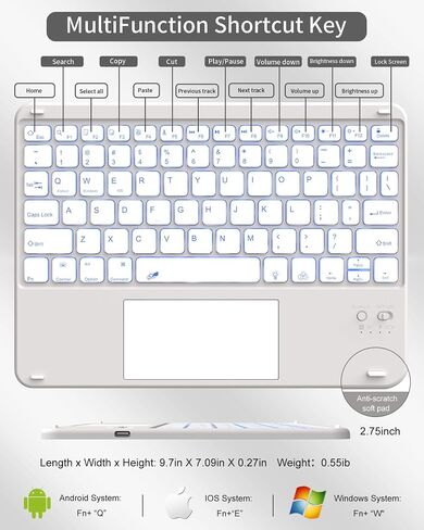 حافظة لجهاز iPad (A16) الجيل الحادي عشر مع لوحة مفاتيح، وإضاءة خلفية بـ 7 ألوان، وغطاء فوليو مع حامل قلم رصاص، ولوحة تتبع متعددة اللمس، ولوحة مفاتيح قابلة للفصل لجهاز iPad 11/10.9 بوصة 2025/2022 (أبيض كريمي) in Kuwait