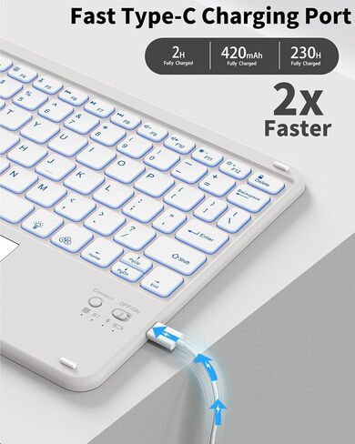 حافظة لجهاز iPad (A16) الجيل الحادي عشر مع لوحة مفاتيح، وإضاءة خلفية بـ 7 ألوان، وغطاء فوليو مع حامل قلم رصاص، ولوحة تتبع متعددة اللمس، ولوحة مفاتيح قابلة للفصل لجهاز iPad 11/10.9 بوصة 2025/2022 (أبيض كريمي) in Kuwait