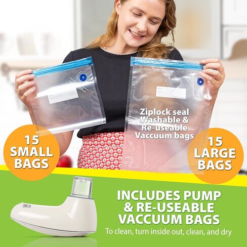 Compact Portable Vacuum Sealer for Food, Handheld Vacuum Sealer | 30 Reusable Vacuum Bags Included | Powerful Food Saver Vacuum Sealer Machine for Fresh Meal Storage in Saudi Arabia