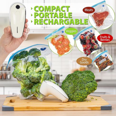 Compact Portable Vacuum Sealer for Food, Handheld Vacuum Sealer | 30 Reusable Vacuum Bags Included | Powerful Food Saver Vacuum Sealer Machine for Fresh Meal Storage in Saudi Arabia