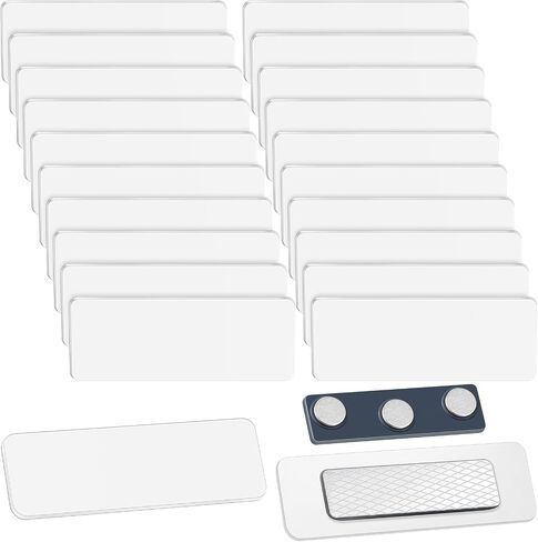 50 Pack Magnetic Name Tags Magnets Name Badge Holder Blank Plastic Magnet Name Tag Backing 1 x 3 Inches with 3 Pcs Magnets for Police Office School (Black) in Kuwait