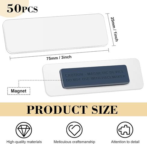 50 Pack Magnetic Name Tags Magnets Name Badge Holder Blank Plastic Magnet Name Tag Backing 1 x 3 Inches with 3 Pcs Magnets for Police Office School (Black) in Kuwait