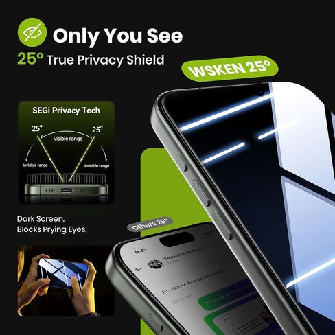 واقي شاشة للخصوصية WSKEN لهاتف iPhone 17 Pro Max - [25 درجة مضاد للتجسس] [إزالة الغبار التلقائي] [زجاج مقسى 9H+] حافظة سهلة التركيب مقاومة للكسر بدرجة عسكرية 12 قدم، عبوتان in Saudi Arabia