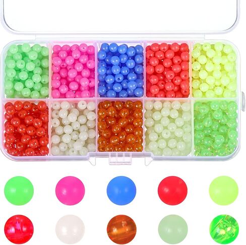 1000PCS Fishing Beads Saltwater Kit 10 Colors 5mm Glow in Dark Round Plastic Fishing Rigs Beads for Saltwater Freshwater in Saudi Arabia