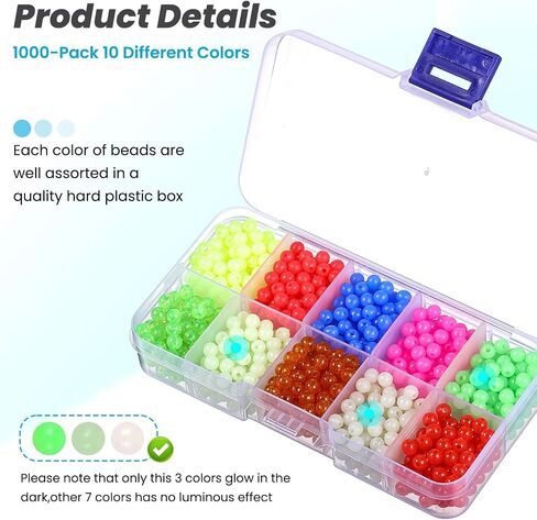 1000PCS Fishing Beads Saltwater Kit 10 Colors 5mm Glow in Dark Round Plastic Fishing Rigs Beads for Saltwater Freshwater in Saudi Arabia