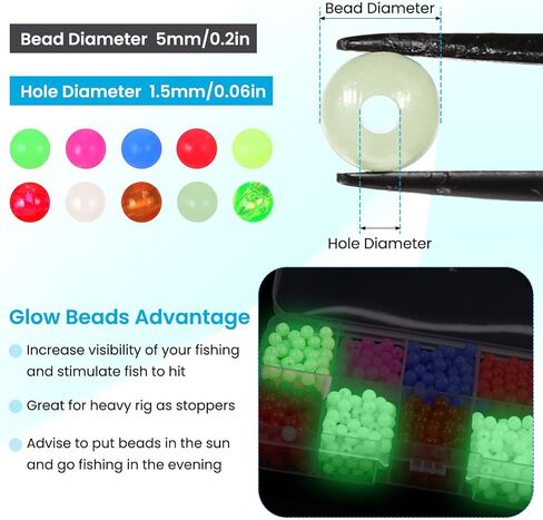1000PCS Fishing Beads Saltwater Kit 10 Colors 5mm Glow in Dark Round Plastic Fishing Rigs Beads for Saltwater Freshwater in Saudi Arabia