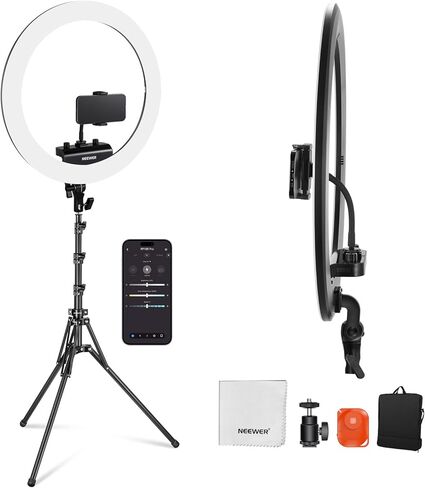 NEEWER Professional Ring Light with Stand and Phone Holder, 18 inch Ultra Thin, 45W 2900K-7000K TLCI98, Remote Shutter & App Control, Softer Lighting for Makeup Live Stream TikTok, RP18B Pro White in Saudi Arabia