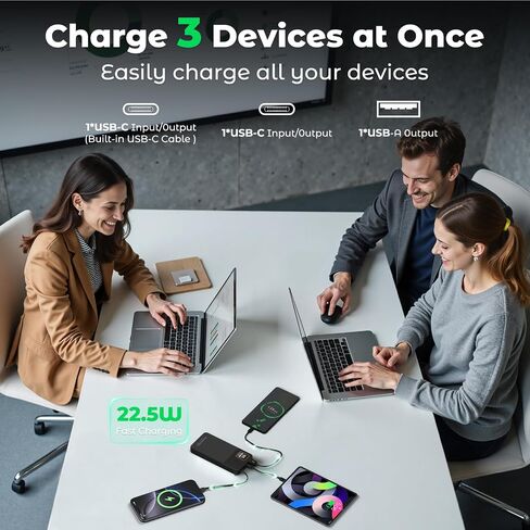 Portable Charger Power Bank, 10000mAh 22.5W Super Fast Charging Powerbank with Built-in USB C In&Out Cable, Slim External Battery Pack for iPhone 16/15/14/13/12/11 iPad Samsung S24 S23 Android (Black) in Saudi Arabia