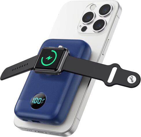 شاحن محمول مغناطيسي لهاتف iPhone، بنك طاقة 10800 مللي أمبير 4 في 1 مع شاحن iWatch، حزمة بطارية شحن سريع 25 وات PD لسلسلة Magsafe، iPhone 17/16/15/14/13/12، ساعة Apple، أساسيات السفر، وردي in Kuwait