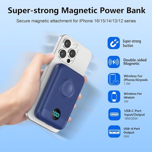 شاحن محمول مغناطيسي لهاتف iPhone، بنك طاقة 10800 مللي أمبير 4 في 1 مع شاحن iWatch، حزمة بطارية شحن سريع 25 وات PD لسلسلة Magsafe، iPhone 17/16/15/14/13/12، ساعة Apple، أساسيات السفر، وردي in Kuwait