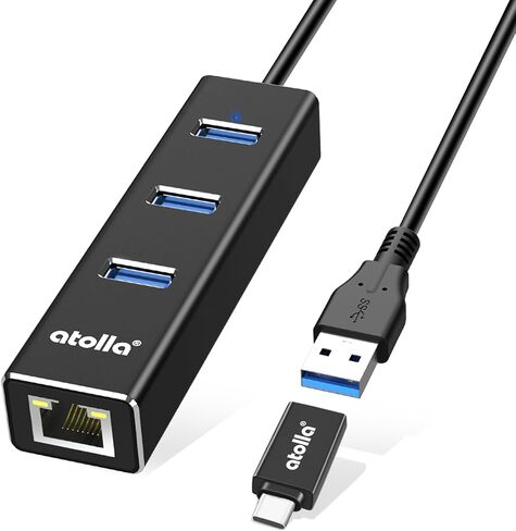 USB 3.0 Hub with Gigabit Ethernet — 3-Port SuperSpeed USB-A Hub + USB-C Adapter, 5Gbps Data Transfer, Plug-&-Play, Aluminum Design — Compatible with MacBook Pro/Air, Dell XPS, Surface, Chromebook in Kuwait