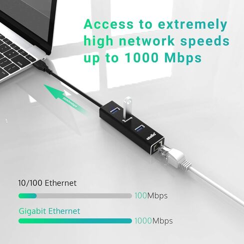 USB 3.0 Hub with Gigabit Ethernet — 3-Port SuperSpeed USB-A Hub + USB-C Adapter, 5Gbps Data Transfer, Plug-&-Play, Aluminum Design — Compatible with MacBook Pro/Air, Dell XPS, Surface, Chromebook in Kuwait