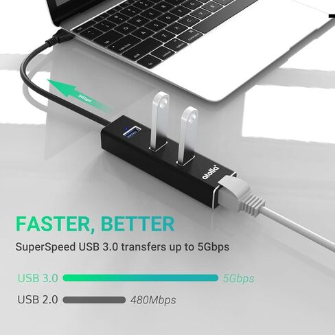 USB 3.0 Hub with Gigabit Ethernet — 3-Port SuperSpeed USB-A Hub + USB-C Adapter, 5Gbps Data Transfer, Plug-&-Play, Aluminum Design — Compatible with MacBook Pro/Air, Dell XPS, Surface, Chromebook in Kuwait