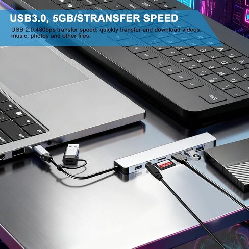 موزع USB C/USB، موزع ألومنيوم 8 في 1 USBC وUSB موسع مع USB 3.0، USB 2.0، SD/TF، ​​مقبس صوت، محول متعدد المنافذ لمنافذ الطاقة USB-C متوافق مع أجهزة الكمبيوتر الشخصية/أجهزة الكمبيوتر المحمولة/Mac Book Pro/Air/iMac/iPad والمزيد من الأجهزة in Saudi Arabia