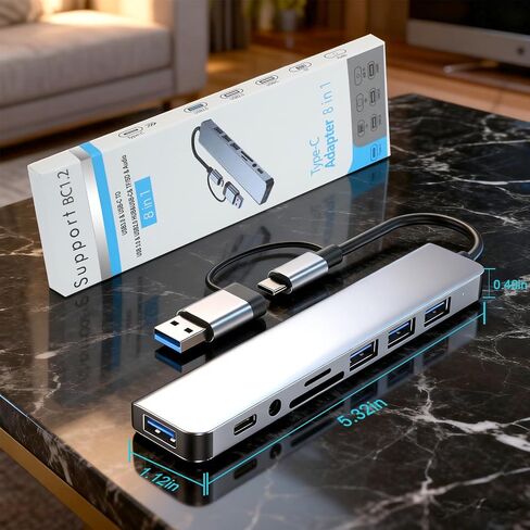 موزع USB C/USB، موزع ألومنيوم 8 في 1 USBC وUSB موسع مع USB 3.0، USB 2.0، SD/TF، ​​مقبس صوت، محول متعدد المنافذ لمنافذ الطاقة USB-C متوافق مع أجهزة الكمبيوتر الشخصية/أجهزة الكمبيوتر المحمولة/Mac Book Pro/Air/iMac/iPad والمزيد من الأجهزة in Saudi Arabia