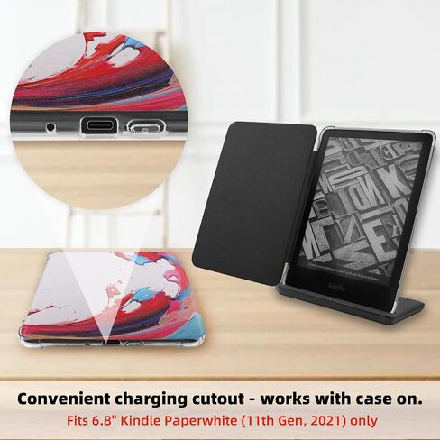 Case for 6.8" Kindle Paperwhite 11th Generation 2021 and Signature Edition, PU Leather Cover & Flexible Soft Clear Back Cover with Auto Sleep/Wake in Saudi Arabia