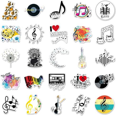 50 Pcs 90s 80s Stickers, 1990's 1980's Hip Hop Party Favors, Birthday Decorations Vinyl Waterproof Musical Note Stickers for Water Bottles, Laptop, Notebook, Scrapbook, Luggage in Saudi Arabia