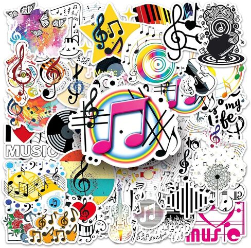 50 Pcs 90s 80s Stickers, 1990's 1980's Hip Hop Party Favors, Birthday Decorations Vinyl Waterproof Musical Note Stickers for Water Bottles, Laptop, Notebook, Scrapbook, Luggage in Saudi Arabia