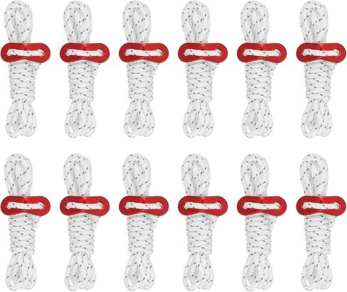 4mm Tent Rope, 12 Pack 6.5ft Reflective Guyline Cord Tied Downs Rope Paracord Cord Camping Ropes with Red Aluminum Cord Adjusters for Camping Hiking Tent, White in Saudi Arabia